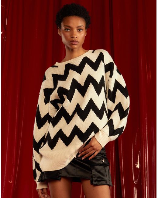 Cynthia Rowley Chunky Chevron Sweater in Black Lyst