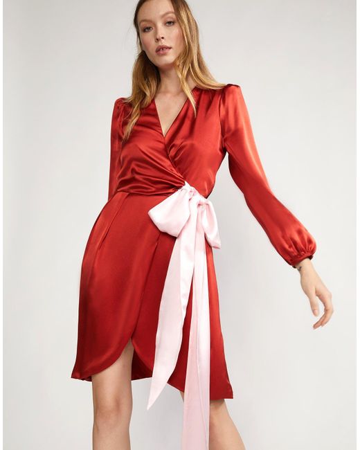 pink and red wrap dress