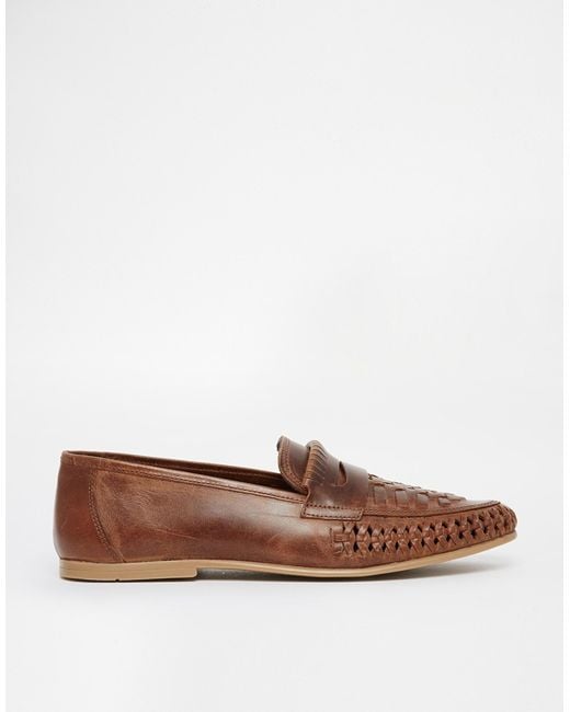 ASOS Brown Woven Loafers In Leather for men