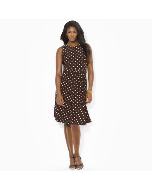 Lauren by Ralph Lauren Brown Belted Polkadot Dress