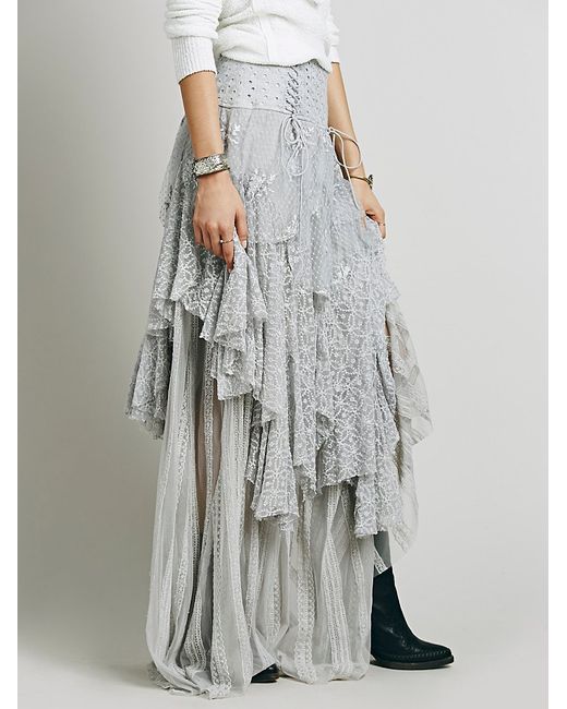 Free People Gray Fp One Tiered Lace Maxi