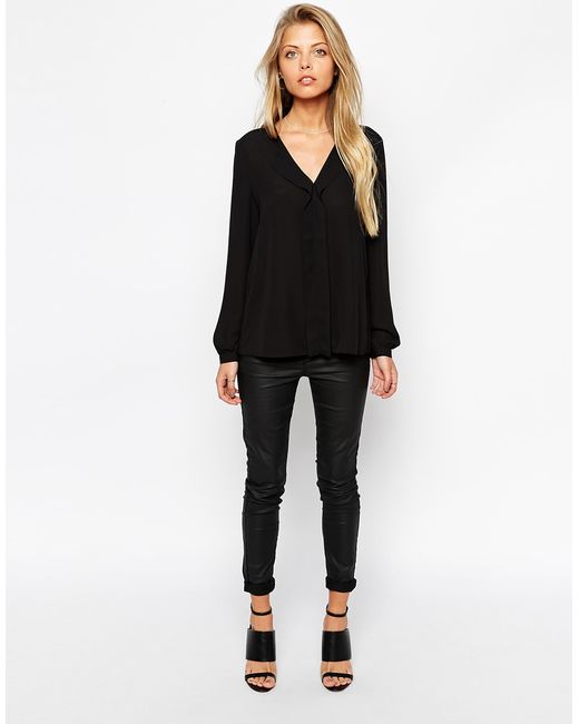 ASOS Long Sleeve Deep V Neck Blouse in 