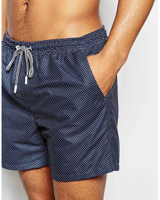 Brave soul Polka Dot Swim Shorts In Navy in Blue for Men
