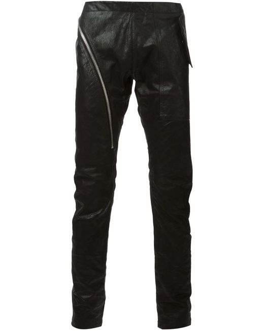 Rick Owens Black Asymmetric Zip Trousers for men