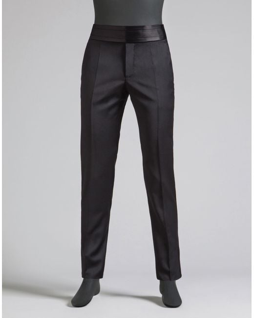 Stretch wool twill tuxedo pants in Black for | Dolce&Gabbana® US