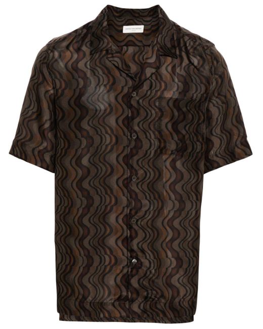 Dries Van Noten Black Printed Shirt Men Brown In Silk for men