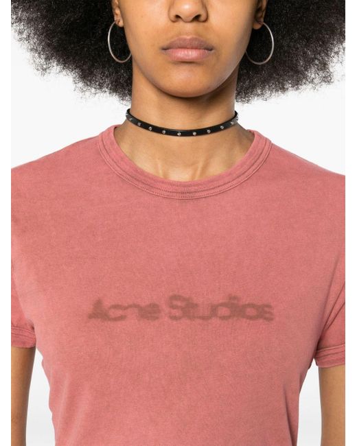 Acne Pink Blurred Logo-print T-shirt