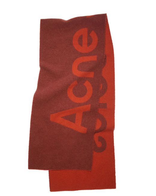 Acne Jacquard Logo Small Scarf Magenta And Red In Wool