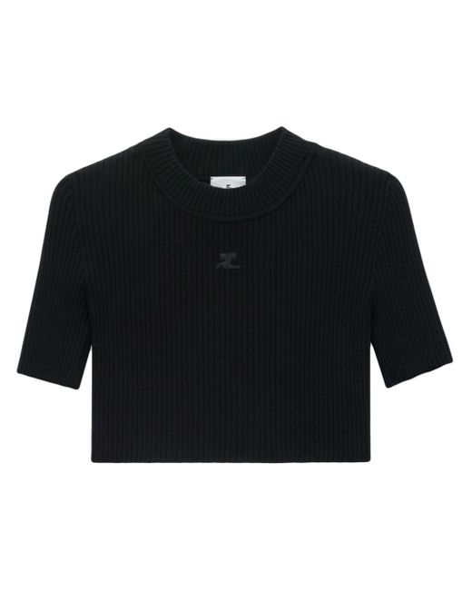 Courreges Black Ribbed Cropped T-Shirt