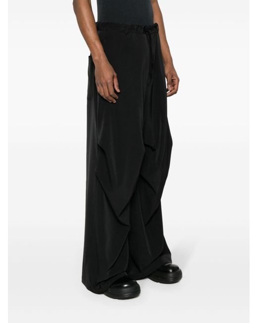 MM6 by Maison Martin Margiela Black Gathered-Detail Drawstring Wide Trousers