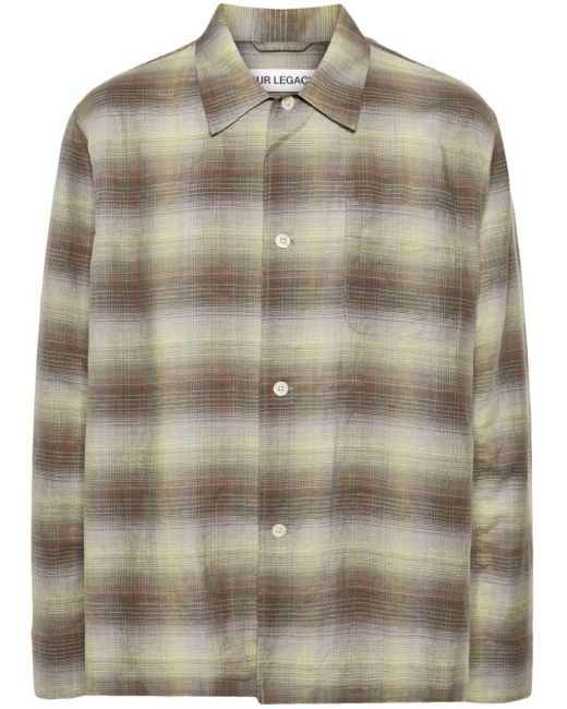 Our Legacy Gray Box Checked Shirt - Men's - Cotton/linen/flax for men