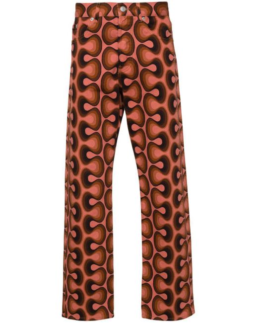 Dries Van Noten Red Printed Jeans Multicolour In Cotton for men