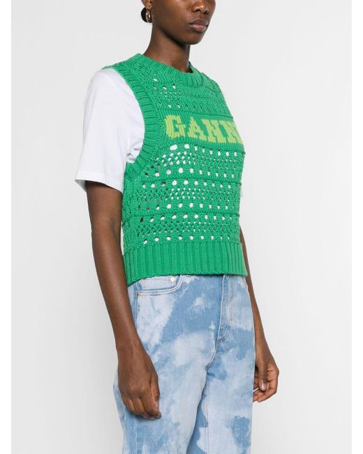 Ganni Green Logo Cotton Blend Vest