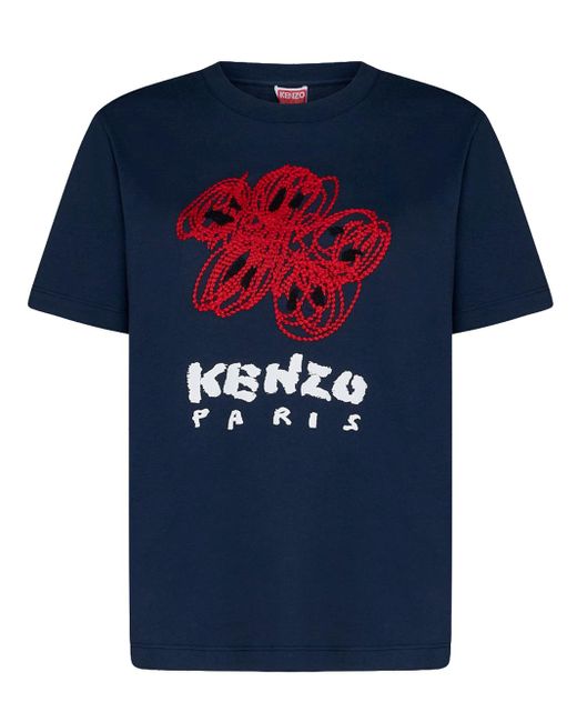 KENZO Drawn Varsity Classic T-shirt Blue In Cotton for men