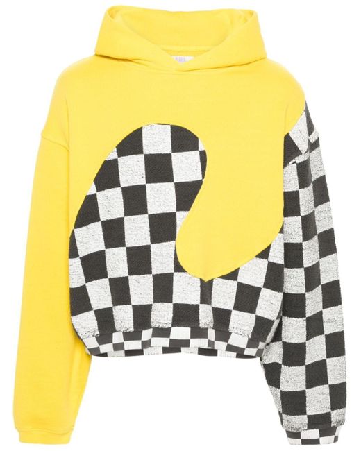 ERL Yellow Check-pattern Panelled Cotton Hoodie