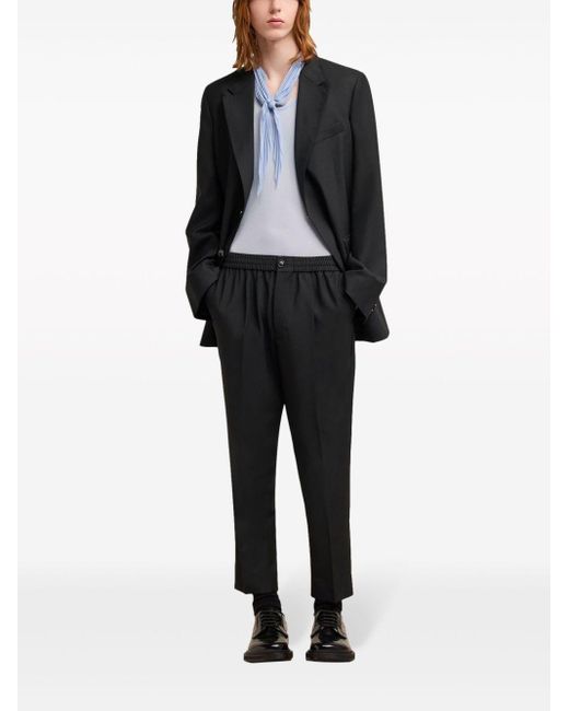 AMI Black Cropped Virgin Wool Tapered Trousers for men