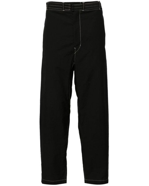 Lemaire Black Cotton Belted Carrot Trousers for men
