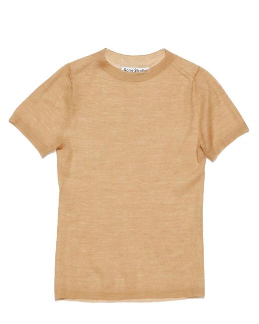 Acne Natural Sheer Knit T-shirt Camel In Wool