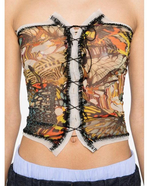 Jean Paul Gaultier White The Yellow Butterfly Top Multicolor In Polyamide