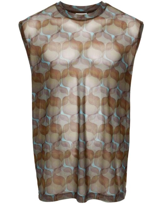 Dries Van Noten Gray Printed Top Multi In Silk for men