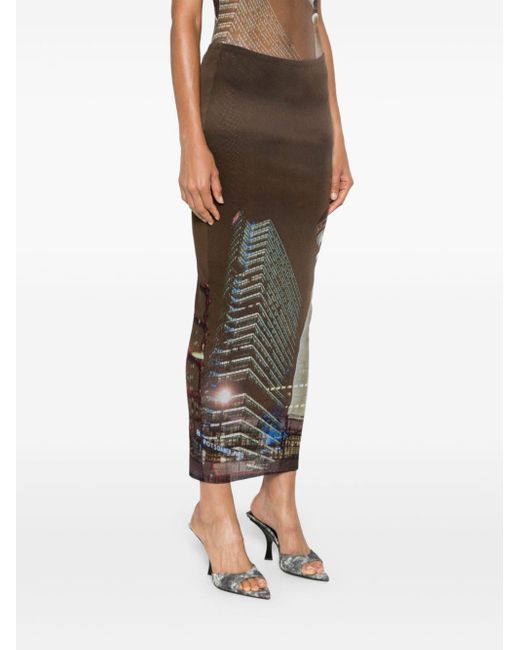 Jean Paul Gaultier Multicolor City Long Skirt Brown In Polyamide