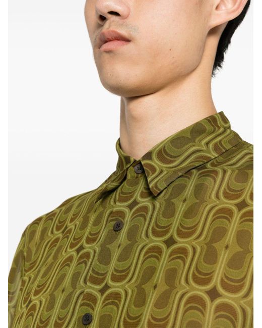 Dries Van Noten Green Printed Shirt Khaki In Viscose for men