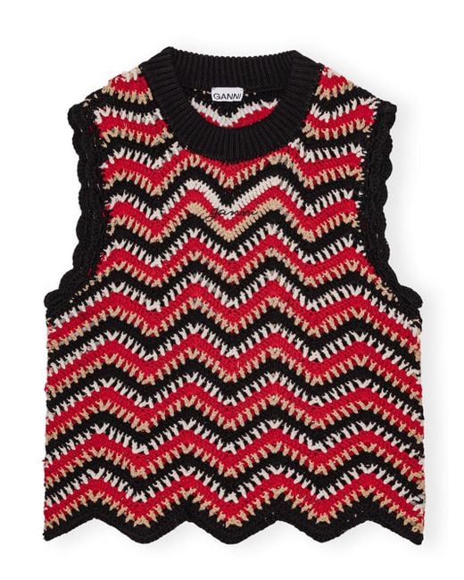 Ganni Crochet Vest Red Multi In Cotton