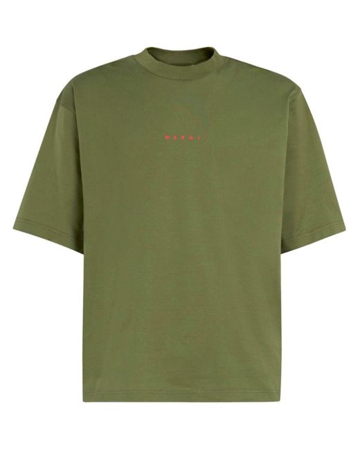 Marni Logo T-shirt Men Green In Biologic Cotton