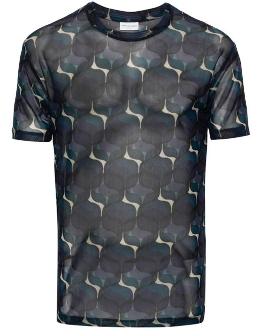 Dries Van Noten Black Printed T-shirt Indigo In Silk for men