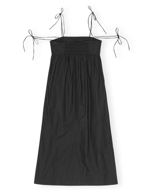 Ganni Midi Poplin String Dress Black In Cotton