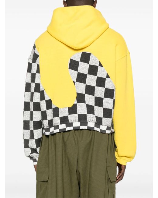 ERL Yellow Check-pattern Panelled Cotton Hoodie