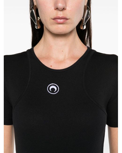 MARINE SERRE Black Moon-embroidered Bodysuit - Women's - Organic Cotton/elastane