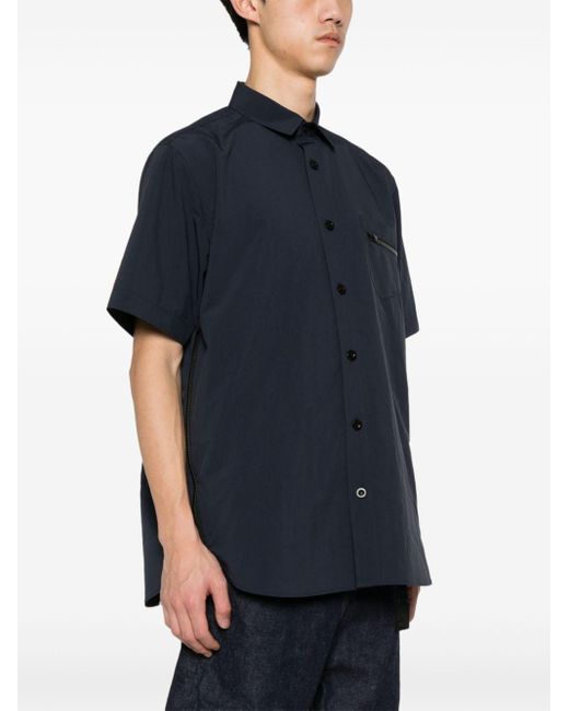 Sacai Blue Zip-pocket Taffeta Shirt for men