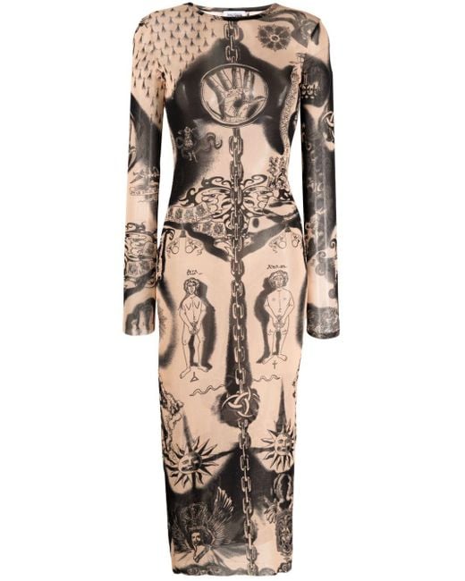 Jean Paul Gaultier Natural The Heraldry Tattoo Dress Women Nude In Polyamide