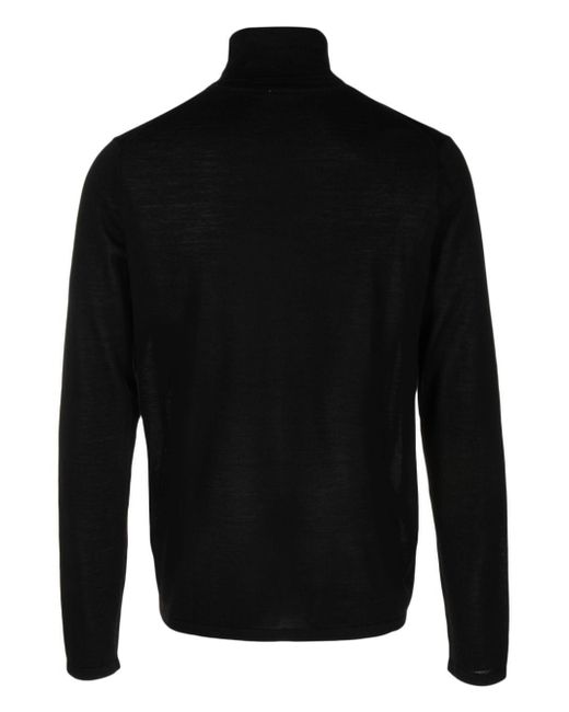 Aspesi Black Fine-knit Wool Blend Roll-neck Jumper for men