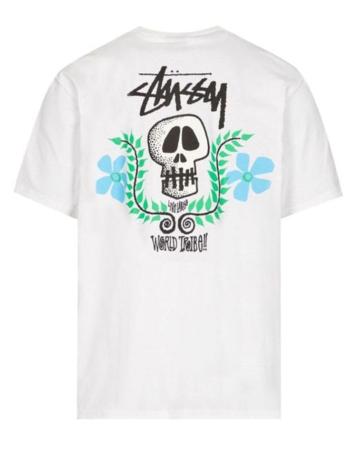 Stussy Skull Crest T-shirt White In Cotton for men