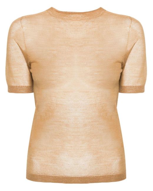Acne Natural Sheer Knit T-shirt Camel In Wool