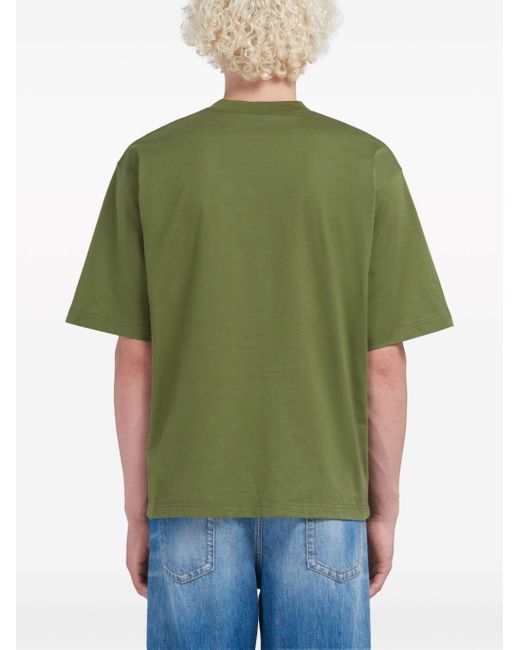 Marni Logo T-shirt Men Green In Biologic Cotton