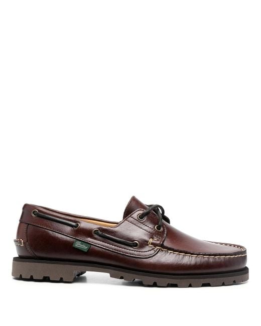 Paraboot Brown Lace-up Leather Boat Shoes for men
