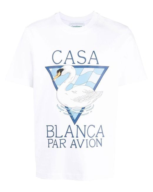 CASABLANCA Blue Par Avion Screen-printed T-shirt for men