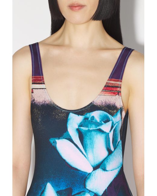 Jean Paul Gaultier Blue Roses Swimsuit Blu In Polyester