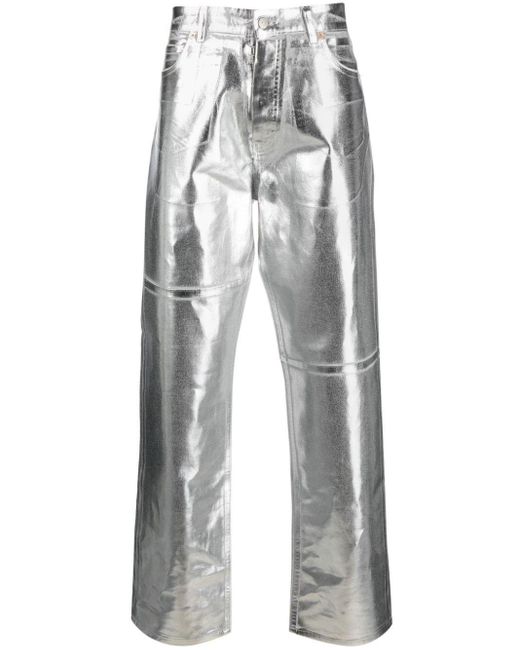MM6 by Maison Martin Margiela Gray Panelled Metallic Straight-leg Jeans
