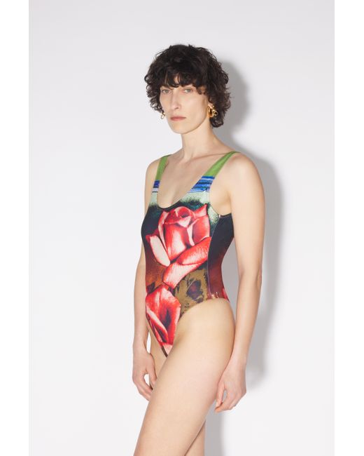 Jean Paul Gaultier Roses Swimsuit Red In Polyester