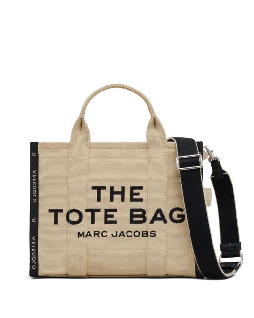 Marc Jacobs Metallic The Medium Tote Bag Beige In Cotton