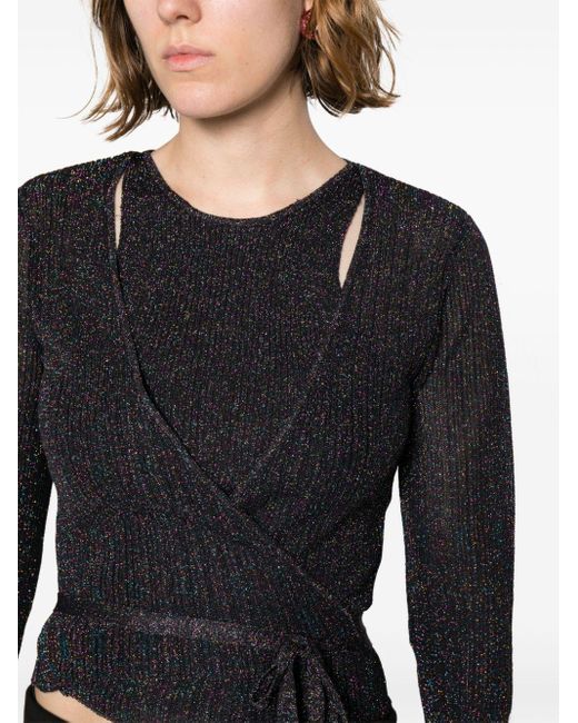 Ganni Black Sparkle Ribbed-knit Top