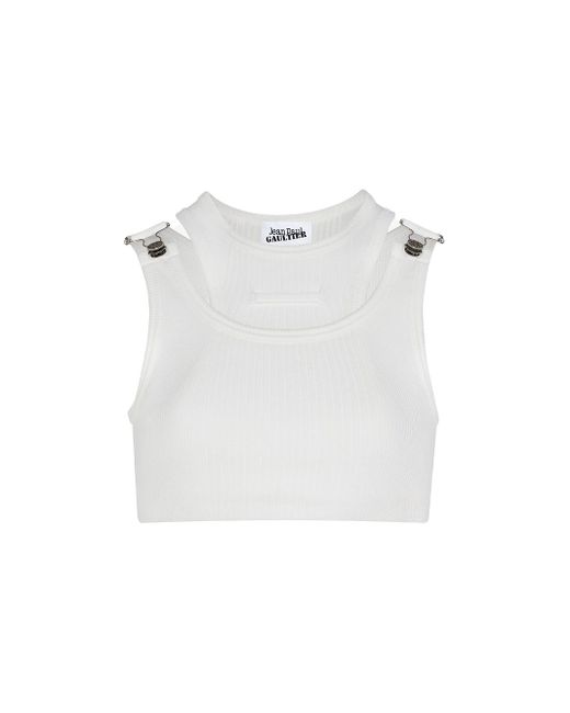 Jean Paul Gaultier The White Strapped Crop Top White In Cotton
