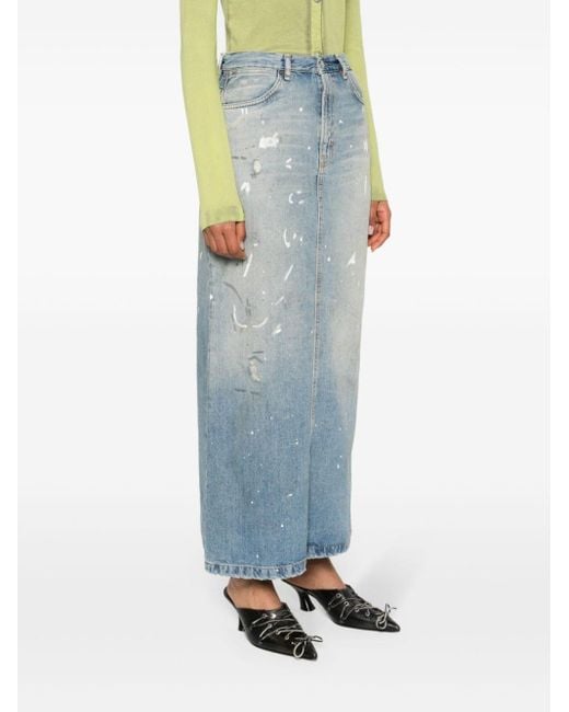 Acne Blue Paint-splatter Denim Maxi Skirt