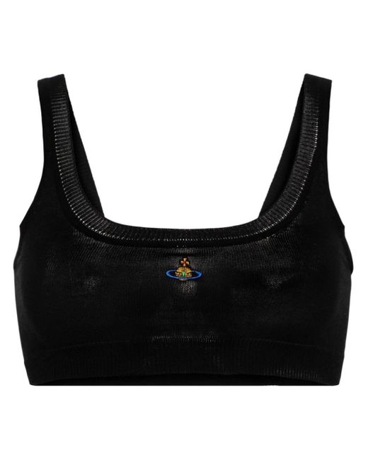 Vivienne Westwood Black Orb-embroidered Cotton Cropped Top