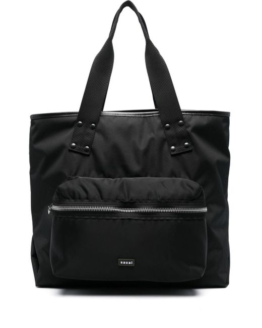 Sacai Black Large Zip-pocket Tote Bag for men