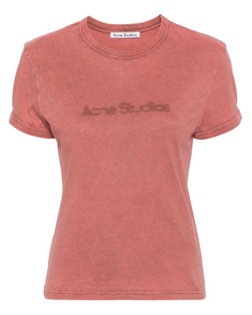 Acne Pink Blurred Logo-print T-shirt